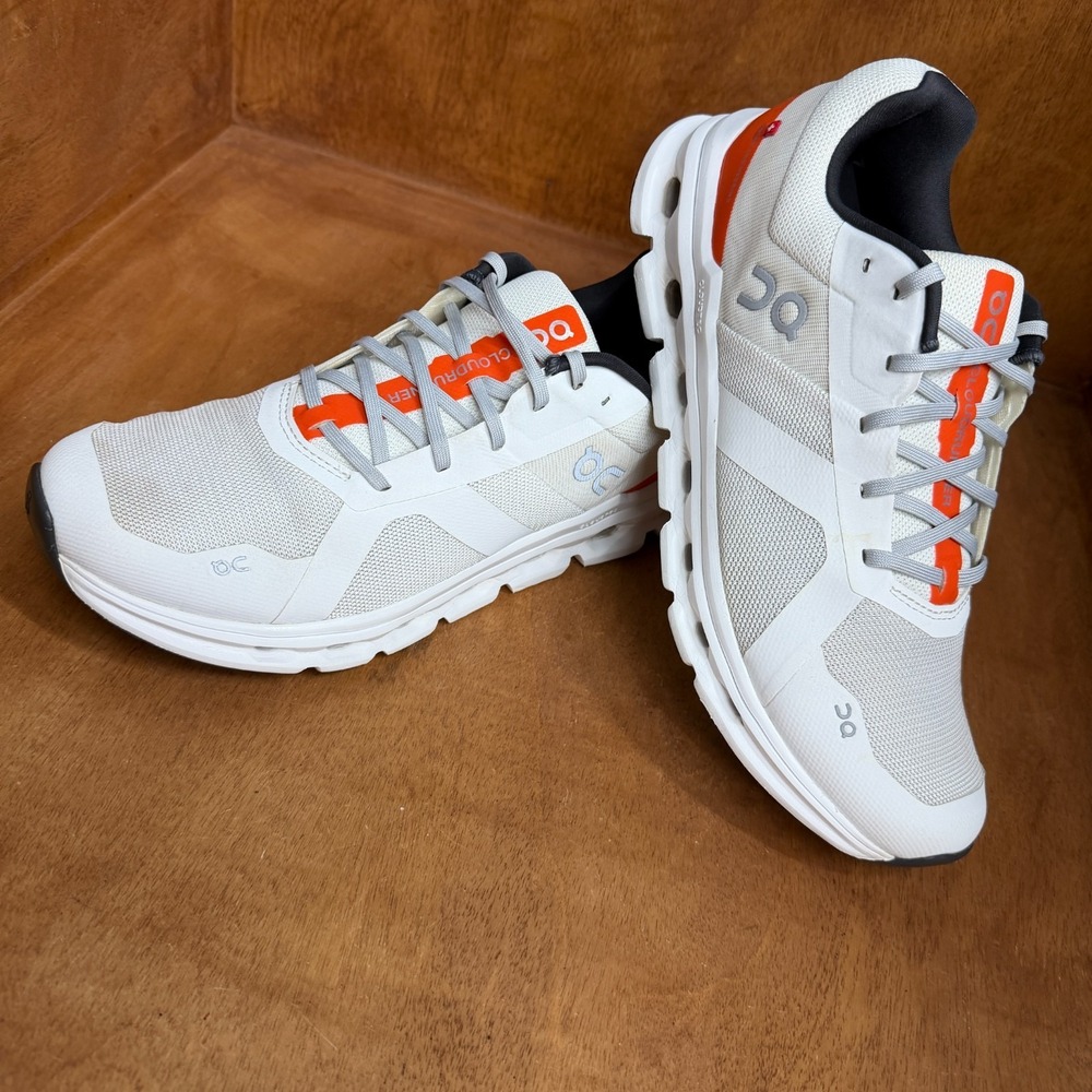 On Cloudrunner Running Shoes Mens 10 Wide 2E Undyed White Flame Sneaker 56.98037